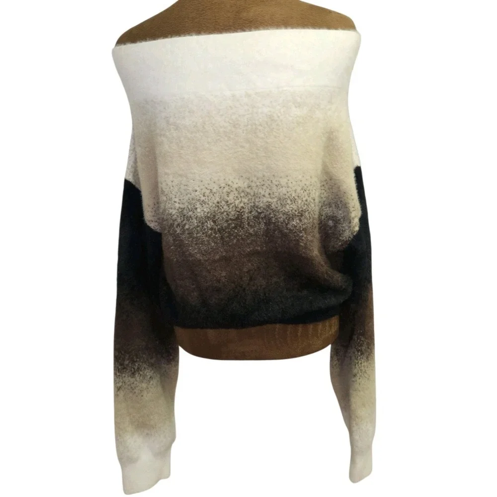 NWT Commense Off The Shoulder Sweater Size L Ombre Fuzzy Knit Neutral Women's